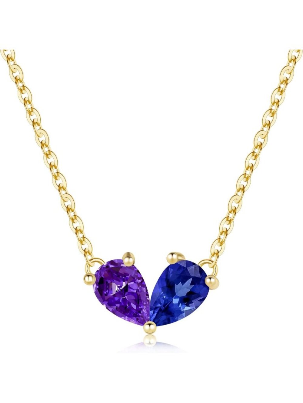 Women's Blue And Purple 14 K Dainty Gold Plated Heart Birthstone Necklaces